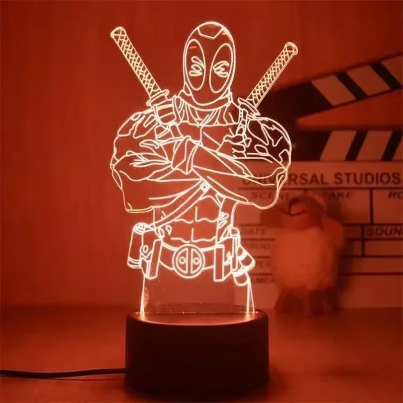 Disney Marvel Spiderman Ironman Deadpool Captain America Action Figure Toys 3D Night Light the Avengers Table Lamp Birthday Gift