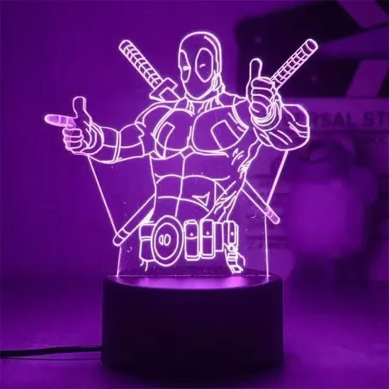 Disney Marvel Spiderman Ironman Deadpool Captain America Action Figure Toys 3D Night Light the Avengers Table Lamp Birthday Gift