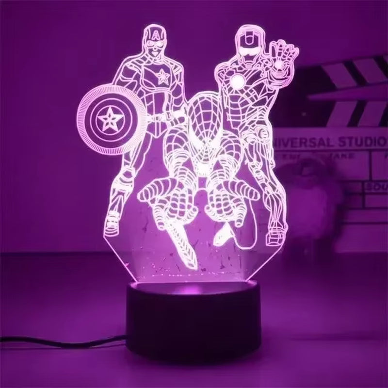 Disney Marvel Spiderman Ironman Deadpool Captain America Action Figure Toys 3D Night Light the Avengers Table Lamp Birthday Gift