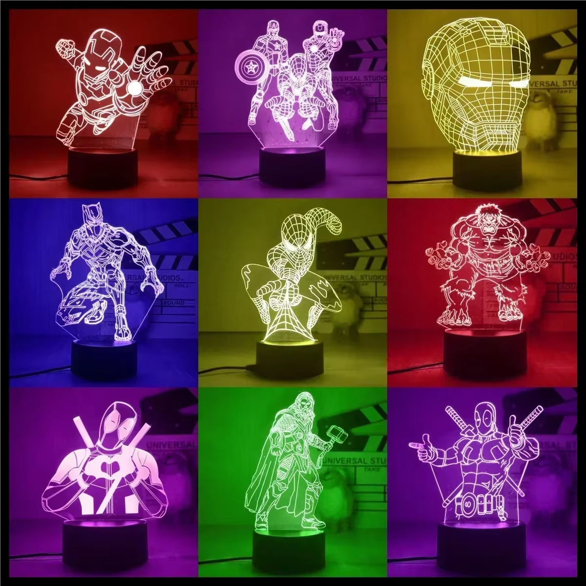 Disney Marvel Spiderman Ironman Deadpool Captain America Action Figure Toys 3D Night Light the Avengers Table Lamp Birthday Gift